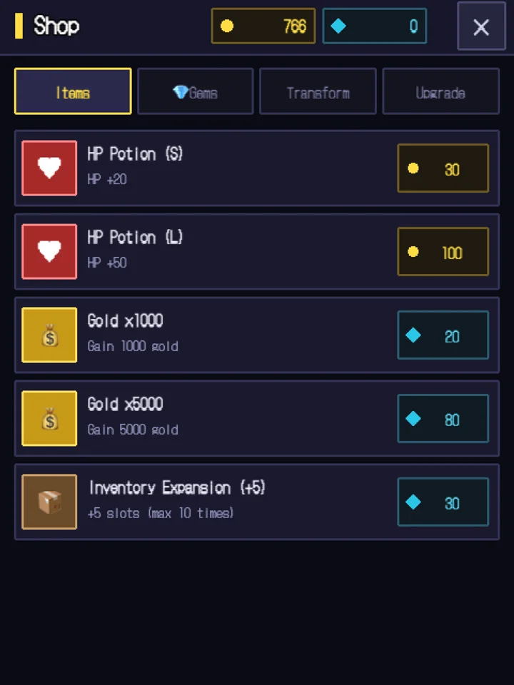 Shop screen