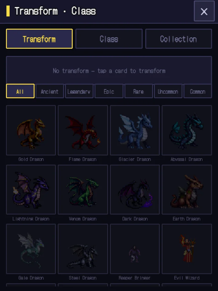 Transformation codex listing elemental dragon cards